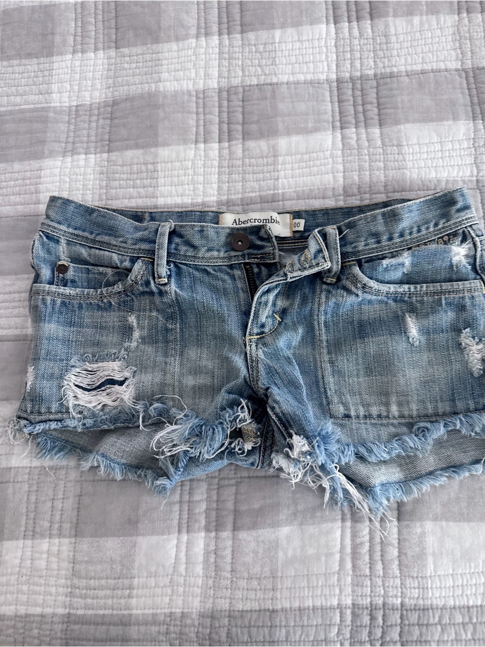 Abercrombie & Fitch Light Wash Distressed Denim Cutoff Shorts